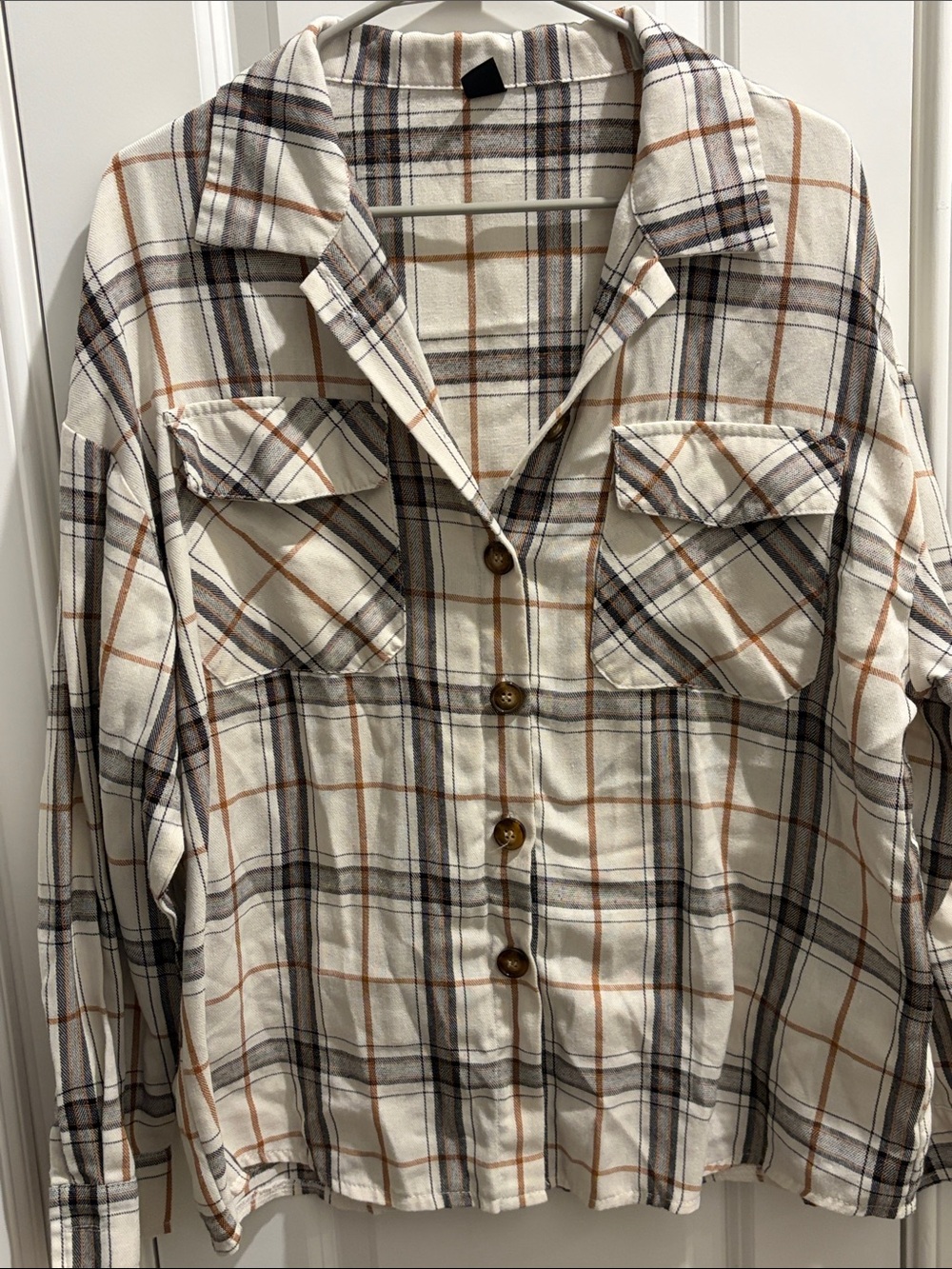 Men's Cream Plaid Button-Up Shirt Jacket